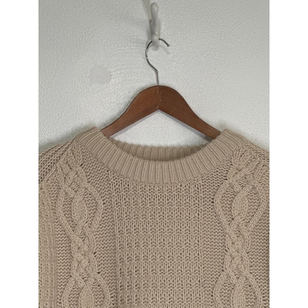 Gianni Bini Oversized Crop Chunky Cable Knit Fishermen Sweater M Cream Designer - Picture 4 of 13